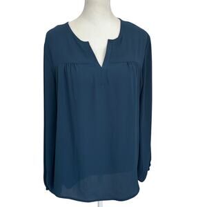 Veronica M. Dark Blue V-Neck Tunic Top Blouse Womens Size Small